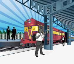 红色的列车装饰插图火车站站台高清图片