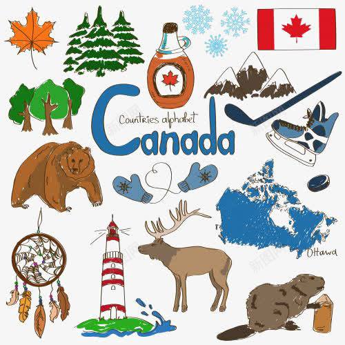 加拿大文化png免抠素材_新图网 https://ixintu.com Canada 创意 卡通 手绘 曲棍球 枫叶 民族风华 洋酒 灯塔 熊 麋鹿