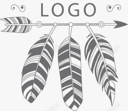 黑色手绘箭头和羽毛LOGO图标图标