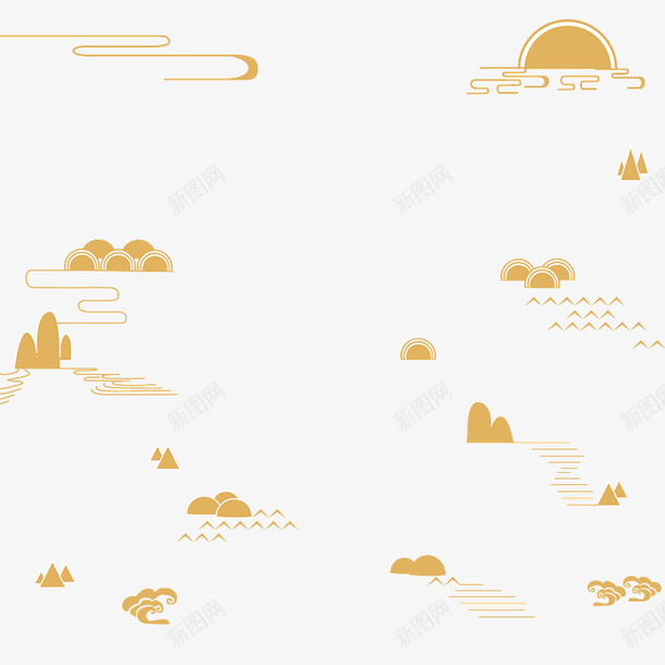 祥云山脉复古元素png免抠素材_新图网 https://ixintu.com 复古 山脉 插画 祥云