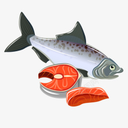 鱼肉插画灰色光泽质感鱼肉元素矢量图高清图片