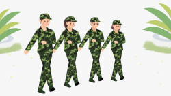 男女学生军训卡通手绘开学季军训的学生高清图片