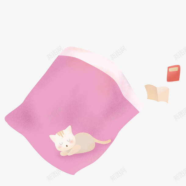 卡通手绘猫咪与被子png免抠素材_新图网 https://ixintu.com 创意 动漫动画 卡通手绘 可爱的猫咪 简约 粉色的被子