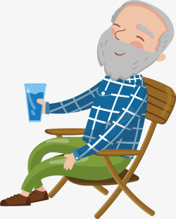 坐在椅子上喝水的老爷爷矢量图素材