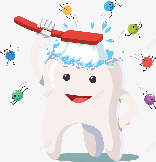 红色的牙刷和牙齿png免抠素材_新图网 https://ixintu.com 牙刷 牙齿 牙齿png 牙齿矢量图 细菌