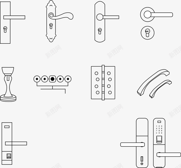 门锁智能锁小图标矢量图ai_新图网 https://ixintu.com 卡通门锁 手绘门锁 效果图 智能锁 线条 门锁 矢量图