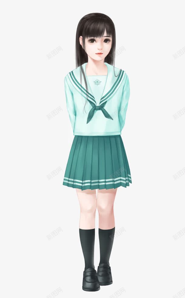 绿色学生服女孩png免抠素材_新图网 https://ixintu.com 女孩 学生 绿色