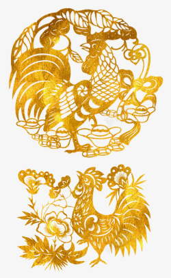 金色鸡剪纸画渐变素材