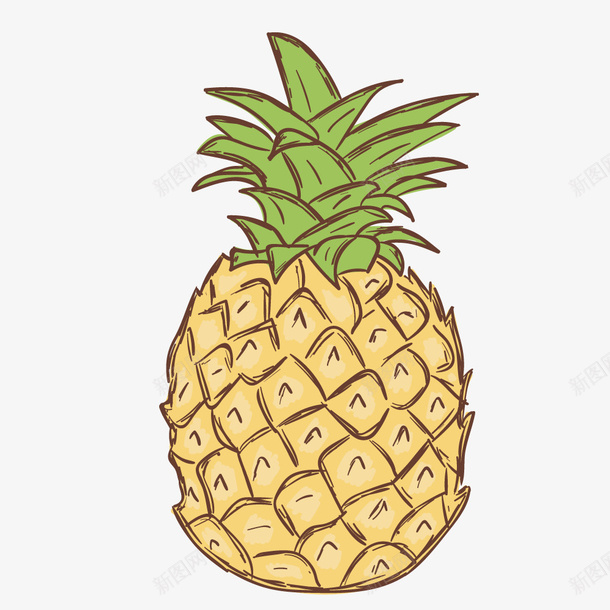 卡通手绘黄色的菠萝png免抠素材_新图网 https://ixintu.com 创意 动漫动画 卡通手绘 水果 绿叶 黄色的菠萝