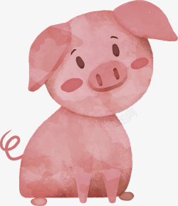 蹲着手绘红色可爱小猪高清图片