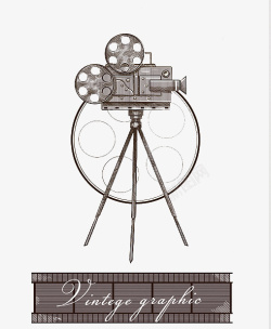 旧电影器材插图钢笔插图放映机及胶片轴高清图片