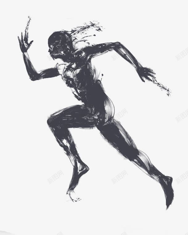 水墨奔跑的人png免抠素材_新图网 https://ixintu.com 人物 动作 奔跑的人 手绘 水墨 水彩 简图 黑色的