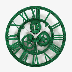 简洁钟表绿色齿轮罗马钟高清图片