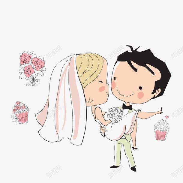 卡通婚礼插画png免抠素材_新图网 https://ixintu.com 公主抱 卡通 卡通人物 卡通婚礼 卡通表情 幸福 手绘 插画 王子和公主 结婚 表情包