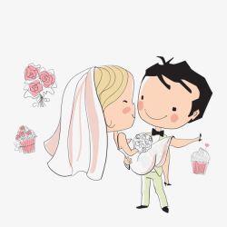 幸福公主抱卡通婚礼插画高清图片