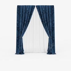 帘子素材蓝色花纹拉起窗帘欧式拉帘高清图片