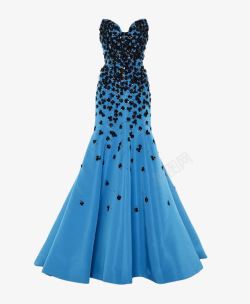 刺绣裙子蓝色的抹胸晚礼服高清图片