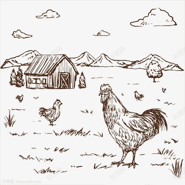 手绘素描牧场png免抠素材_新图网 https://ixintu.com PNG素材 农场 手绘 手绘牧场 牧场 线条 设计