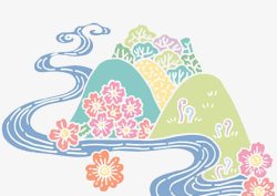 山水彩色图素材
