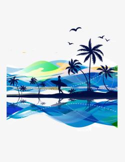 蓝色椰子树海洋背景装饰素材