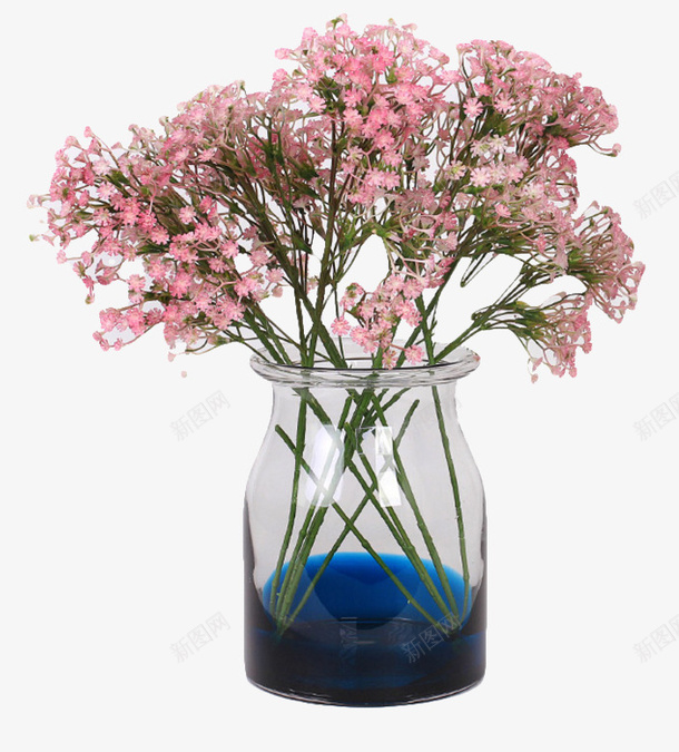 粉色花朵的植物装饰png免抠素材_新图网 https://ixintu.com 个性 产品实物 玻璃 粉红色花朵 花瓶 蓝色渐变花瓶