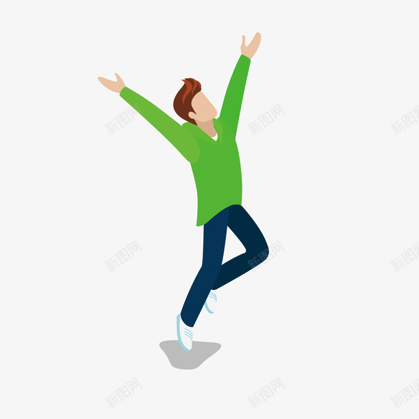 跳起来的跳舞小人png免抠素材_新图网 https://ixintu.com 人物 可爱 开心 手绘 活泼 白鞋子 绿色 衣服 跳跃