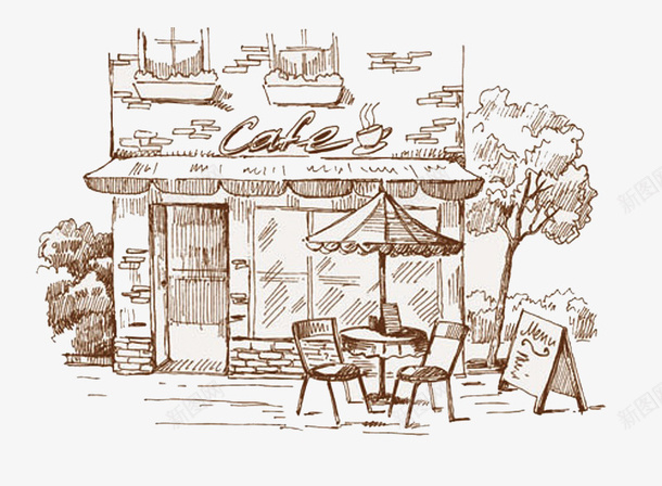 欧式手绘商业街咖啡厅素描图png免抠素材_新图网 https://ixintu.com 咖啡厅 商业街 手绘商业街 手绘风格 欧式 素描图 装饰