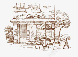 欧式手绘商业街咖啡厅素描图素材