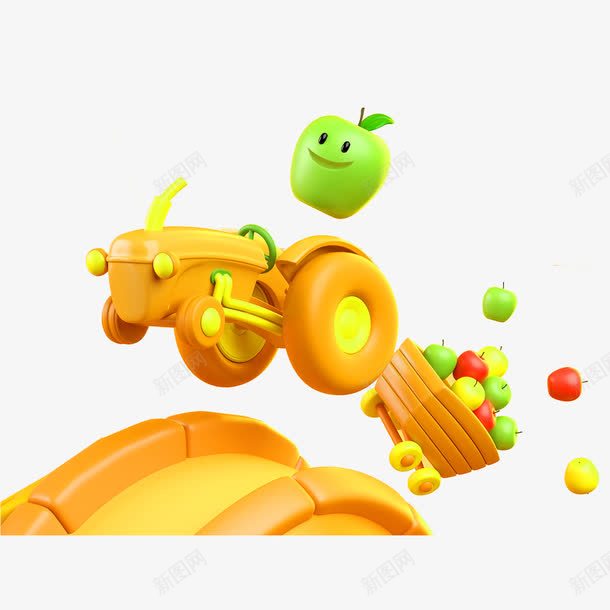 三维立体水果车图png免抠素材_新图网 https://ixintu.com 3D C4D 三维 彩色 水果 水果车 立体 苹果 轮子