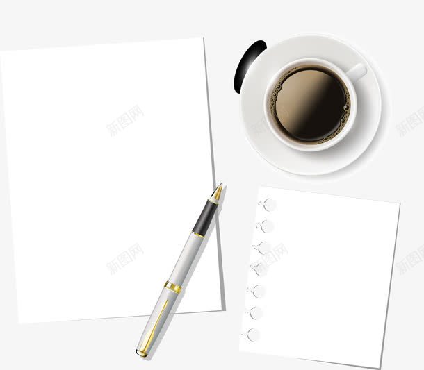 纯白信纸钢笔咖啡png免抠素材_新图网 https://ixintu.com 信纸 办公桌 咖啡 钢笔