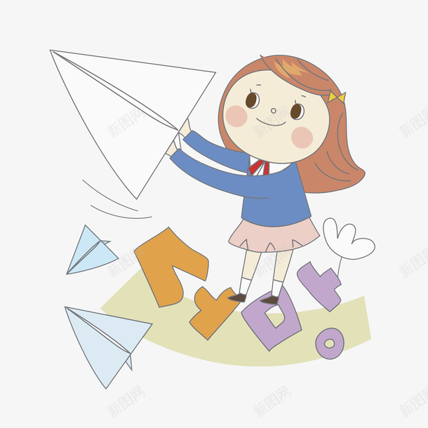 放飞机的女孩png免抠素材_新图网 https://ixintu.com 卡通 同学 女孩 学生 孩子 手绘 纸飞机 韩文