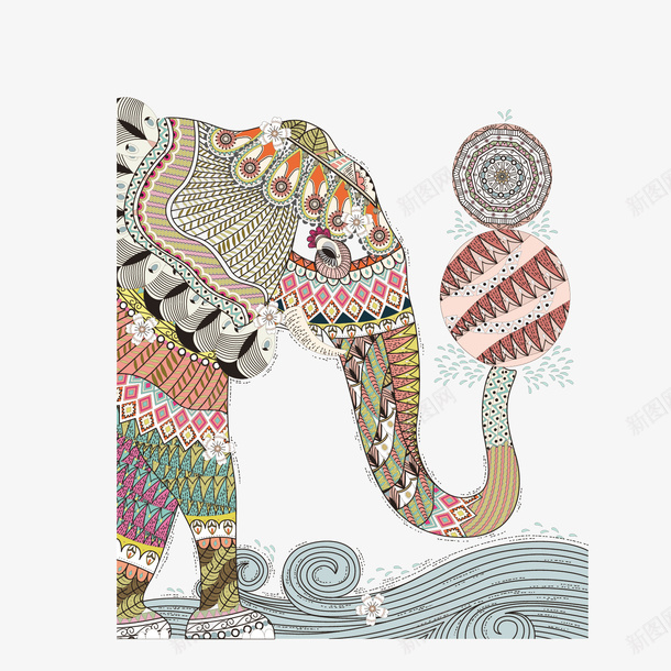 民族风大象手绘png免抠素材_新图网 https://ixintu.com 动物 唯美 大象 大象装饰画 手绘 水体 球体 精致 绘画