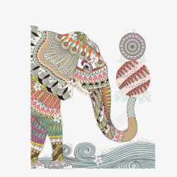 绘画唯美彩墨民族风大象手绘高清图片