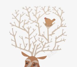 北欧鹿头水彩小鹿插画高清图片