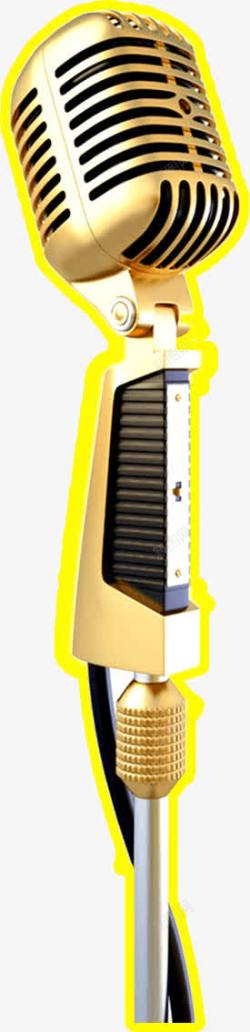麦克金色卡通话筒黄色光环下的麦克风高清图片