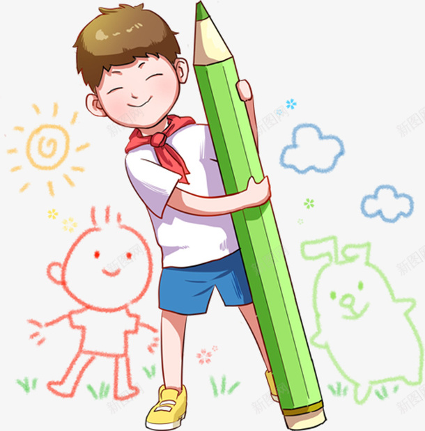 上学铅笔儿童画画卡通png免抠素材_新图网 https://ixintu.com 上学 儿童 卡通 画画 铅笔