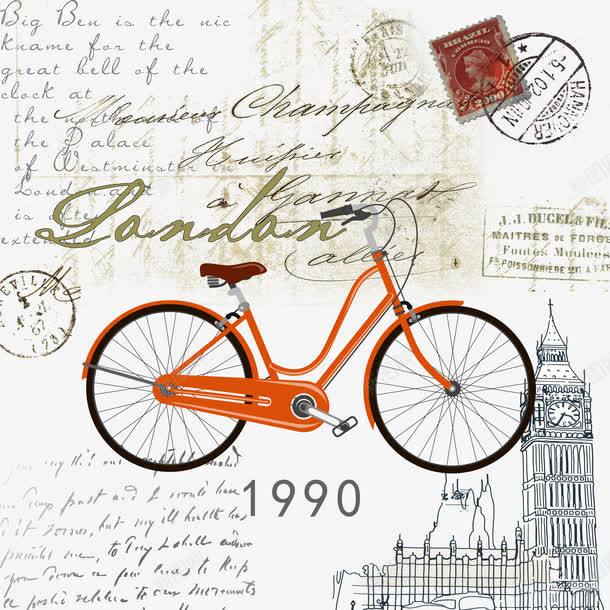 自行车与邮票邮戳png免抠素材_新图网 https://ixintu.com 伦敦 图片 大本钟 自行车 邮戳 邮票