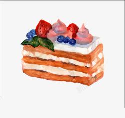 草莓奶酪手绘水彩水果千层高清图片