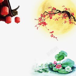 屋檐海报中秋节活动装饰高清图片