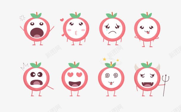 苹果表情包psd免抠素材_新图网 https://ixintu.com png图片素材 免费png素材 卡通 喜怒哀乐表情 手绘 粉色 苹果