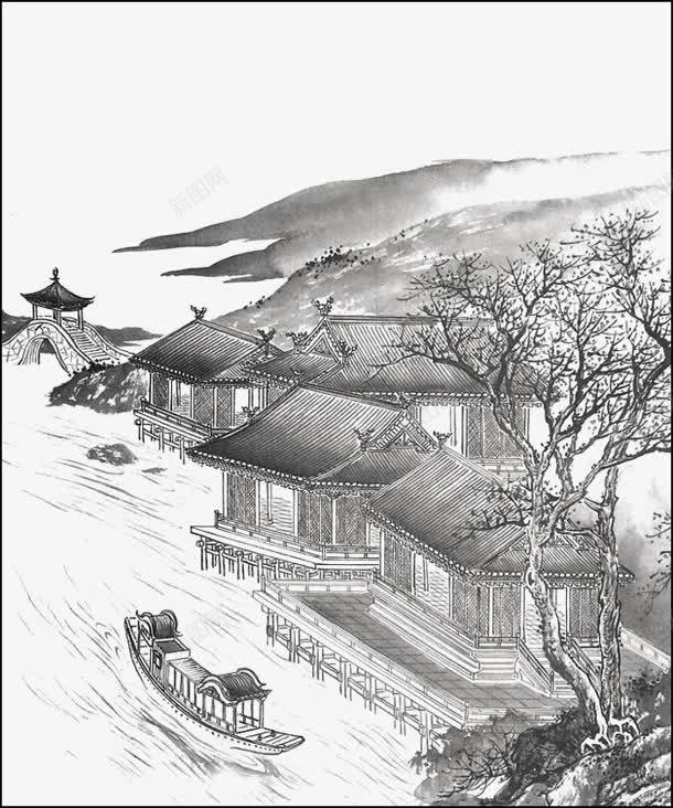 古代山水画房子png免抠素材_新图网 https://ixintu.com 古代 山水画 房子