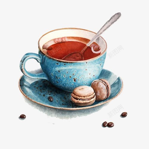 咖啡甜点手绘画片psd免抠素材_新图网 https://ixintu.com 咖啡 夹心甜点 手绘美食 甜点 蓝色咖啡杯