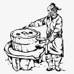 古代做豆腐手绘磨豆腐线稿图高清图片