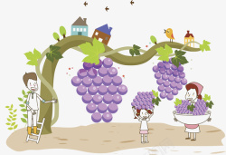 可爱创意美食手绘葡萄园图素材