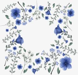 蓝色水彩花朵花纹边框素材