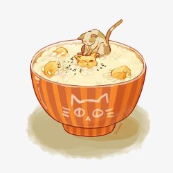 卡通手绘猫咪汤饭素材
