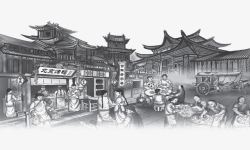 广东街景插画老北京集市高清图片