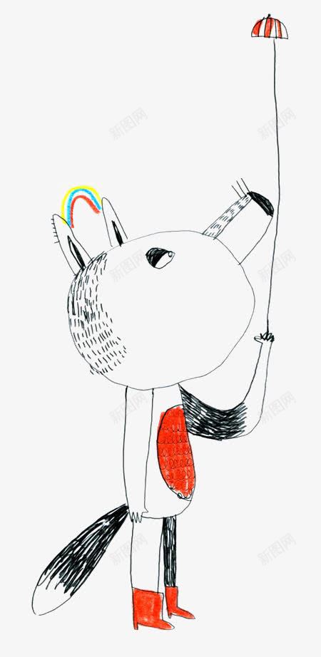 卡通大灰狼png免抠素材_新图网 https://ixintu.com 儿童插画 动物 卡通狼 头狼 彩虹 涂鸦 线条