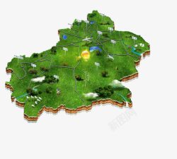 创意绿色草地新疆地图素材