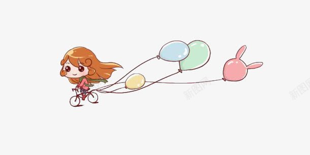 小女孩骑自行车png免抠素材_新图网 https://ixintu.com 卡通 小女孩 气球 自行车